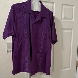 Men's Purple Short Sleeve Shirt Italian XL